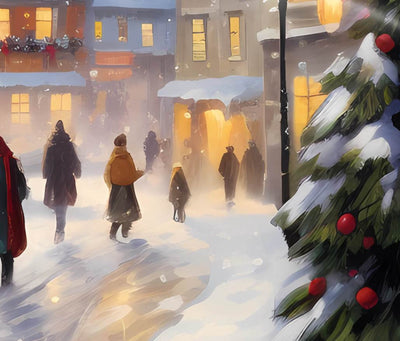 Illuminated Artwork Christmas Illustration "Snowy Town" with Personalisation