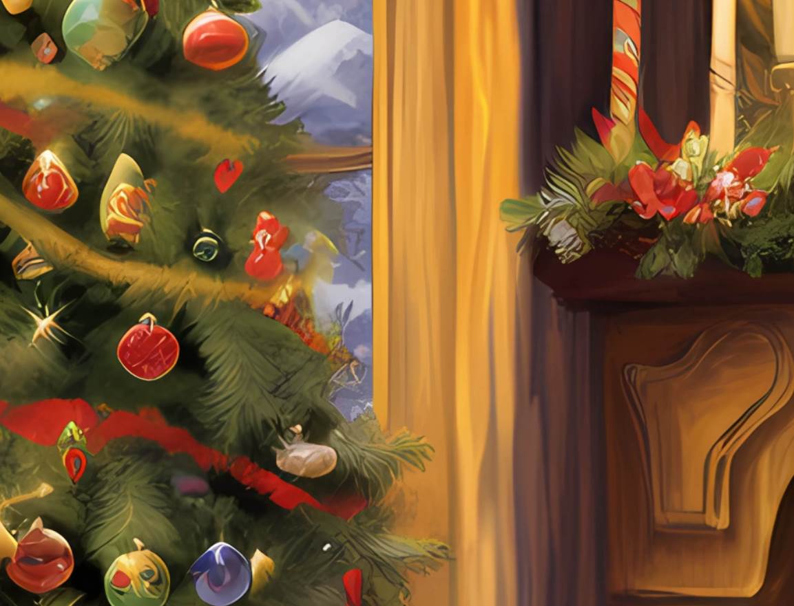 Illuminated Artwork Christmas Illustration "Christmas Tree and Fire" with Personalisation