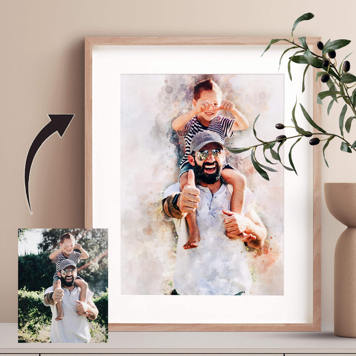 Fathers Day Personalised Watercolour Portrait