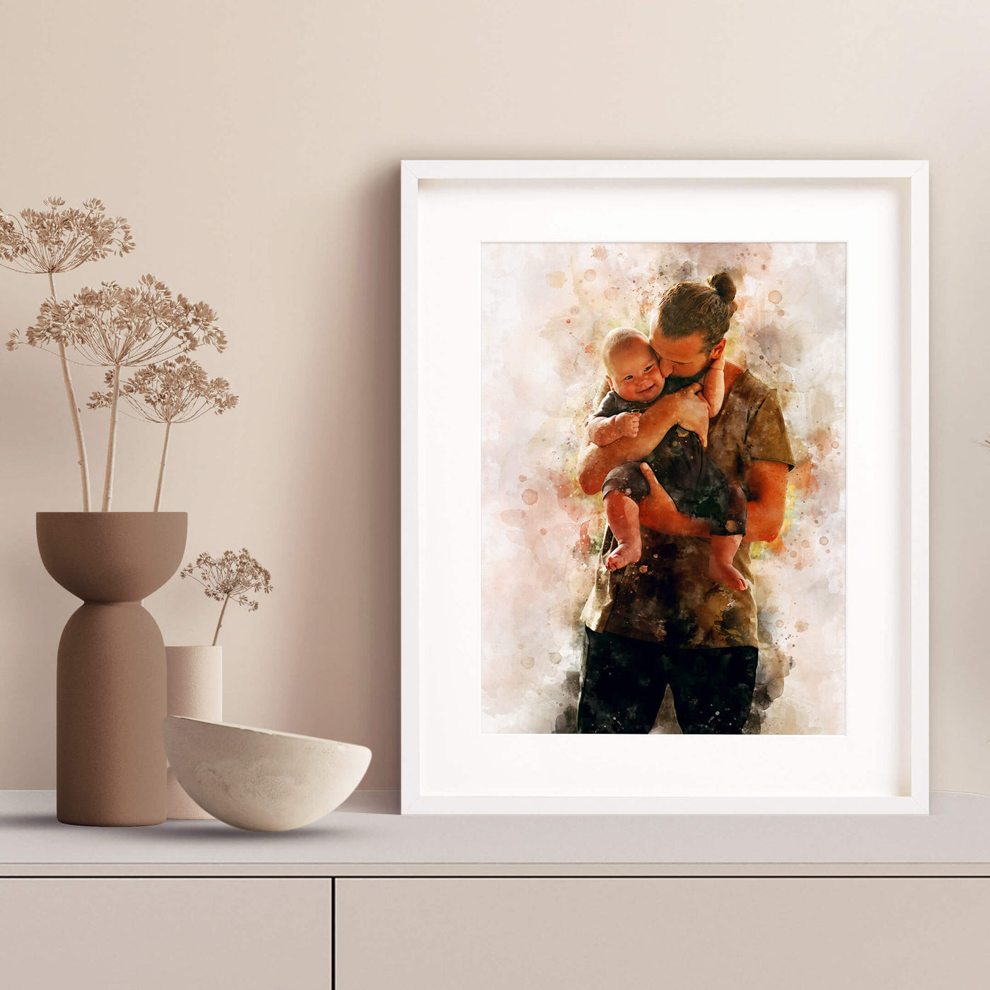 Fathers Day Personalised Watercolour Portrait