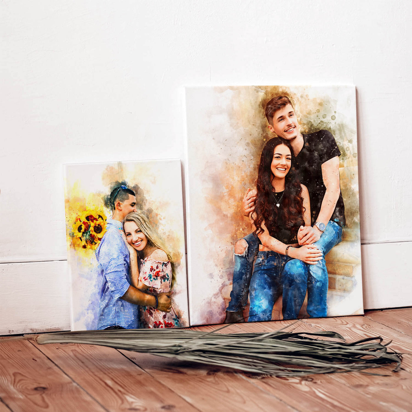 Personalized watercolor portrait from your photos on canvas